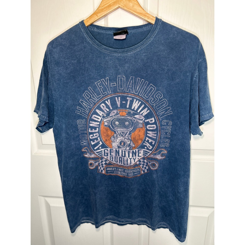 Harley Davidson Denver V Twin Power T Shirt Large Blue Acid Wash 2021 Avalanche